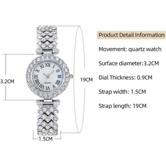 Silver Crystal-Embellished Women’s Watch and Bracelet Set – Timeless Sparkle - Picture 2 of 5
